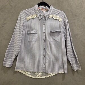 Xhilaration Striped Lace Button Up Shirt Women's Size XLarge Boho Hippie Cowgirl
